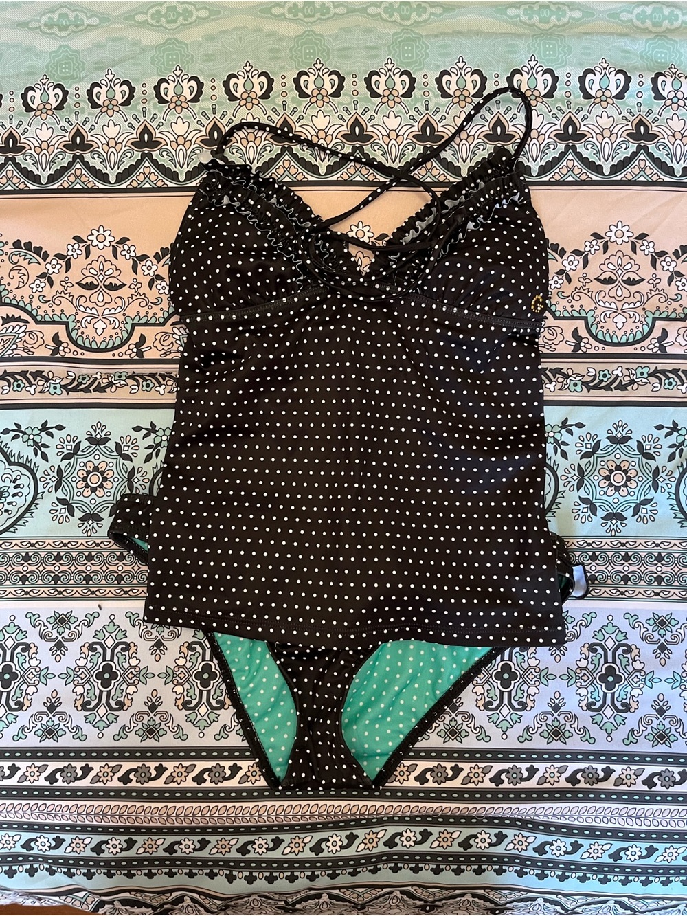 Guess Black Polka Dot Tankini with Mint Liner